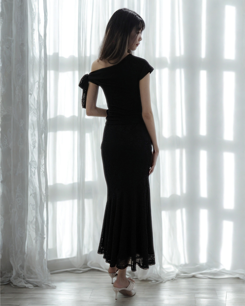 Laura Lace Lyocell Top Co-Ord (Black)