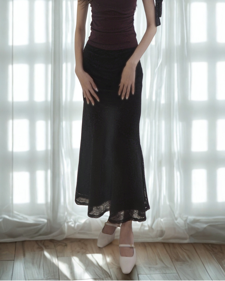 Laura Lace Mermaid Skirt Co-Ord (Black)