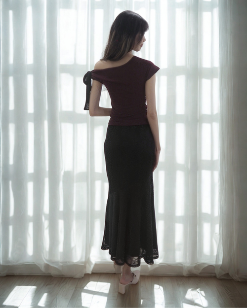 Laura Lace Lyocell Top Co-Ord (Dark Mulberry)