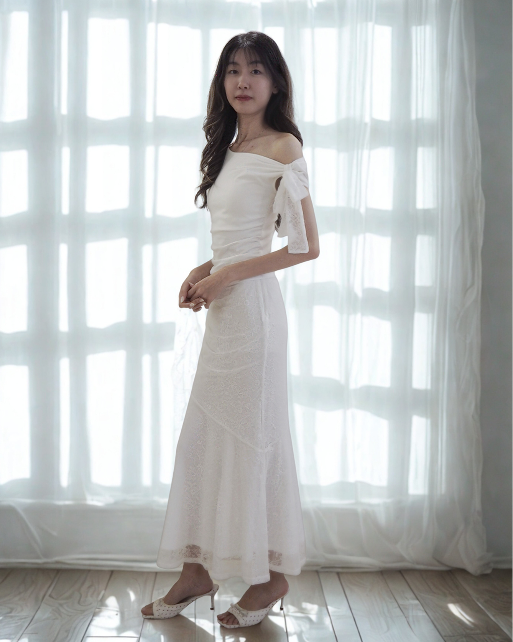 Laura Lace Mermaid Skirt Co-Ord (White)