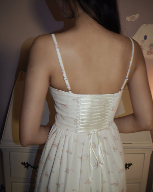 Caryn Corset Tie Midaxi Dress (Sakura Pink)