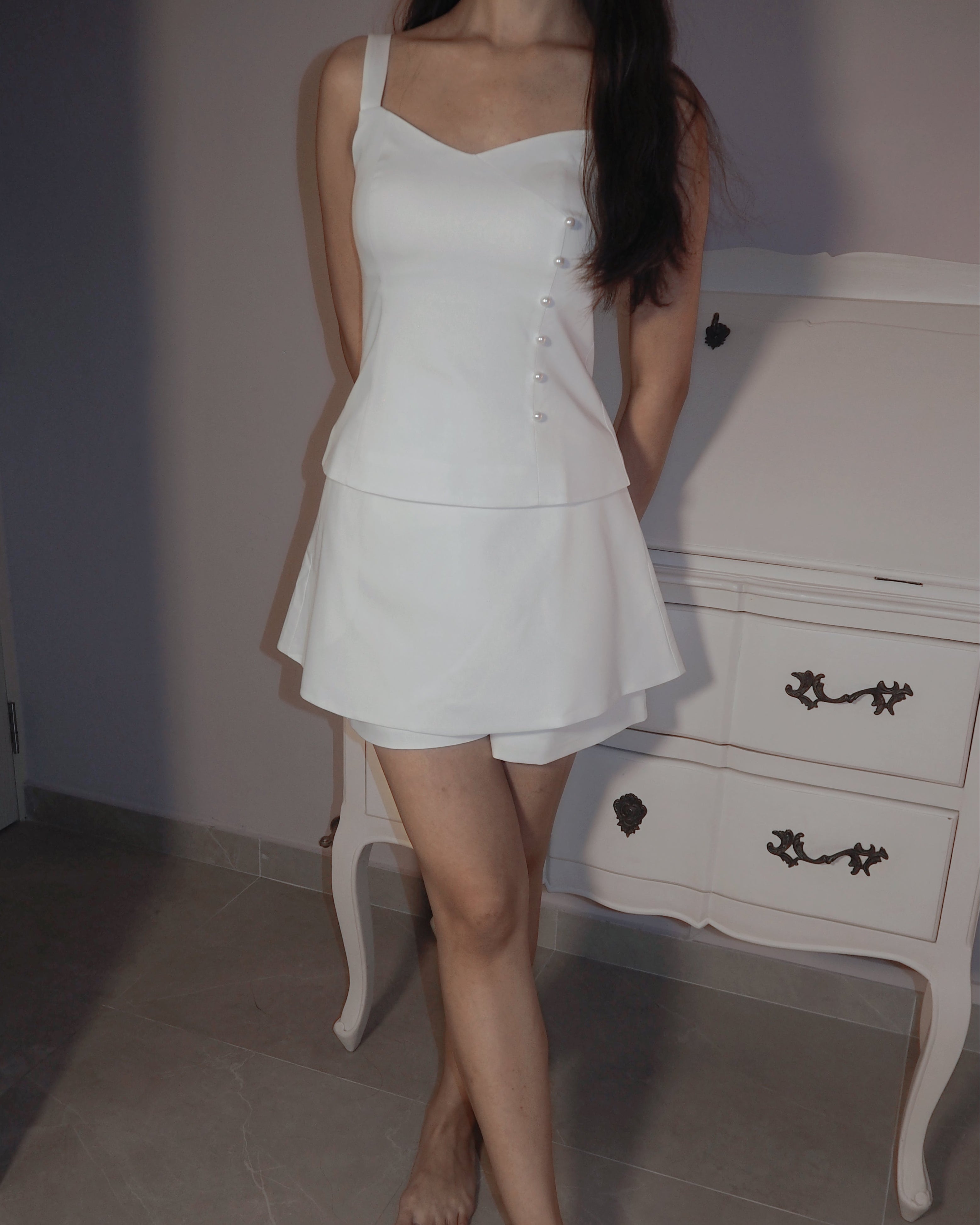 Prim Peplum Skorts Co-Ord (White)