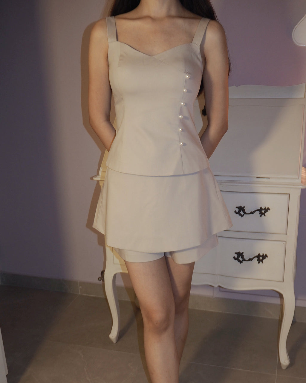 Prim Peplum Skorts Co-Ord (Milky Brown)