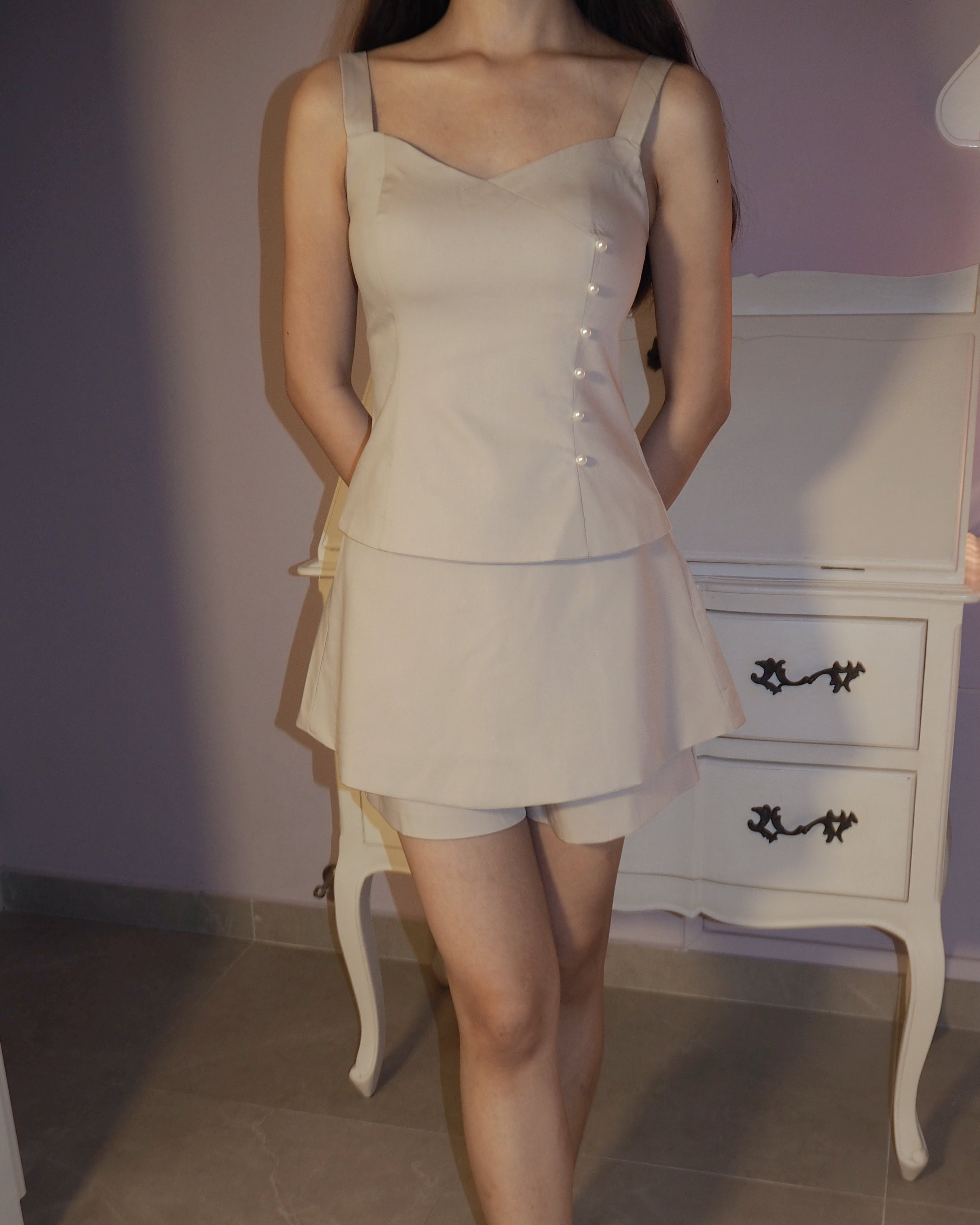 Prim Peplum Skorts Co-Ord (Milky Brown)