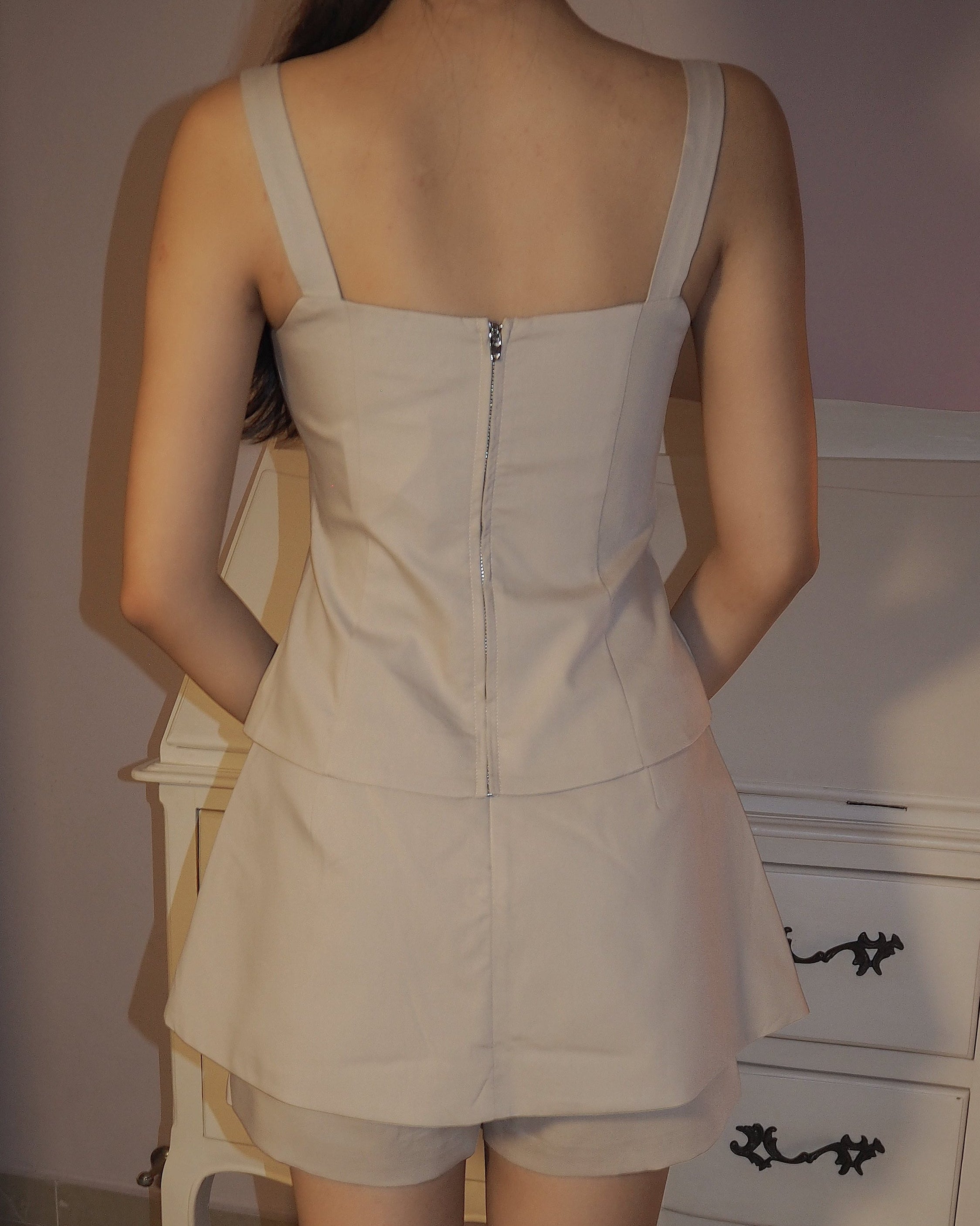 Prim Peplum Skorts Co-Ord (Milky Brown)
