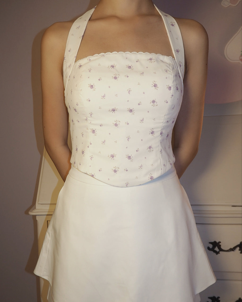 Heather Halter Tie Corset Top (Purple Florals)
