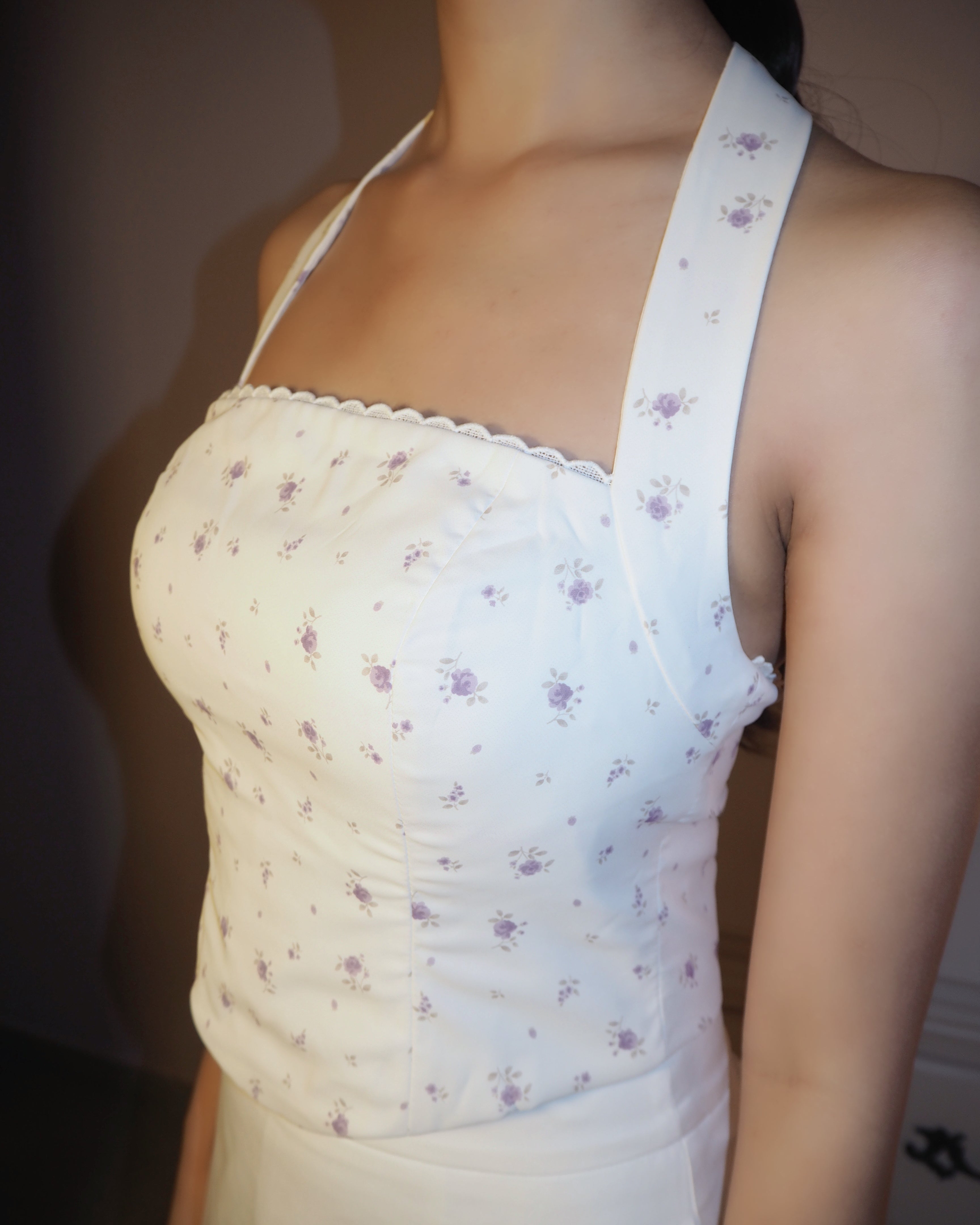 Heather Halter Tie Corset Top (Purple Florals)