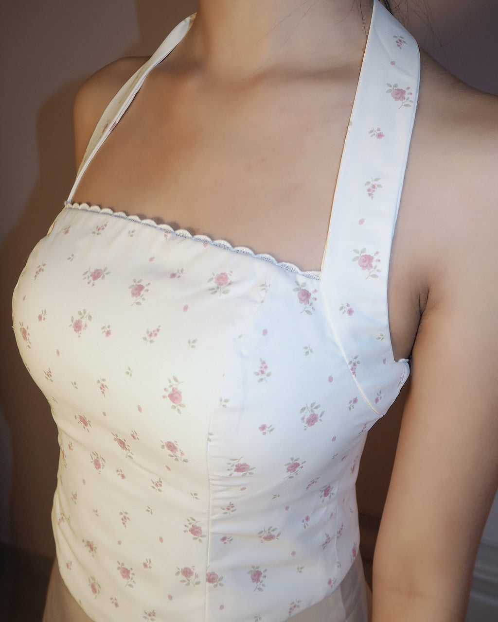 Heather Halter Tie Corset Top (Pink Florals)