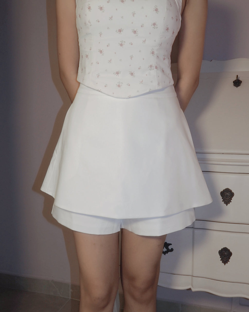 Prim Peplum Skorts Co-Ord (White)