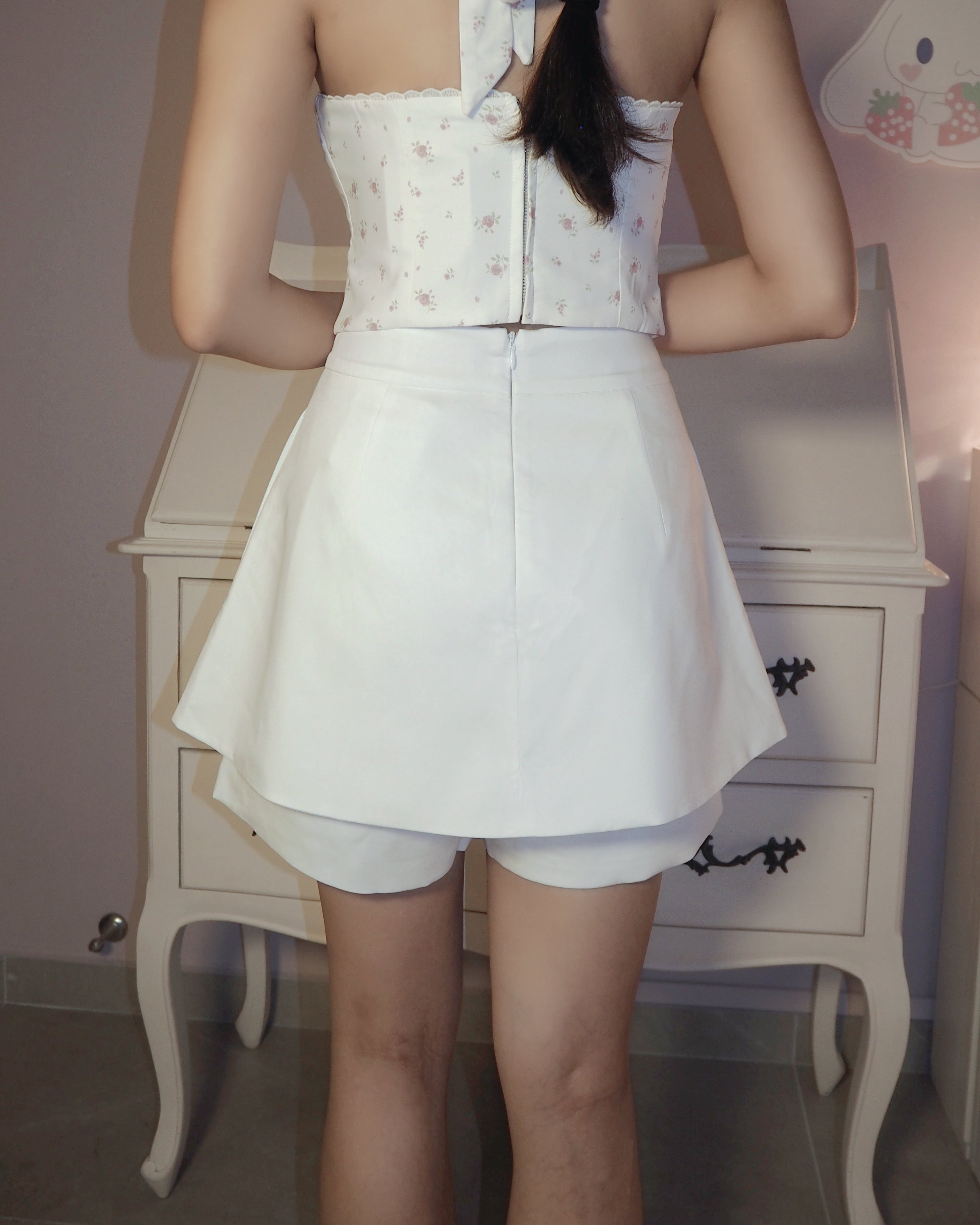 Prim Peplum Skorts Co-Ord (White)