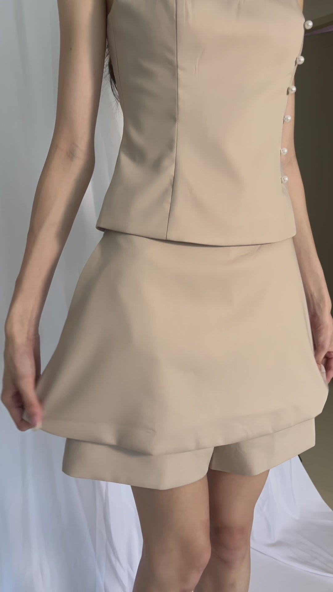 Prim Peplum Skorts Co-Ord (Milky Brown)